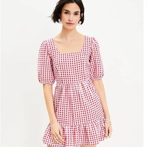 Gingham Tie Back Flounce Swing Dress Red
